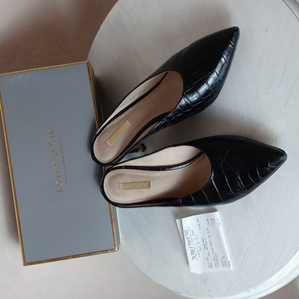 Louise Et Cie Lo-Karas Black Mayfair Croco Pointy Toe Slides